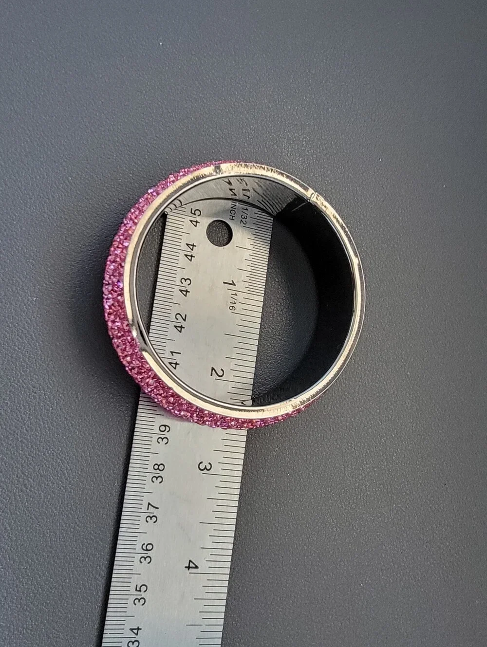 Y2K Pink Crystal Pavé Resin Bangle Bracelet Gunmetal Interior Small Wrist